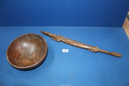 A Trobriand Islands carved wooden bowl, 9" diameter,