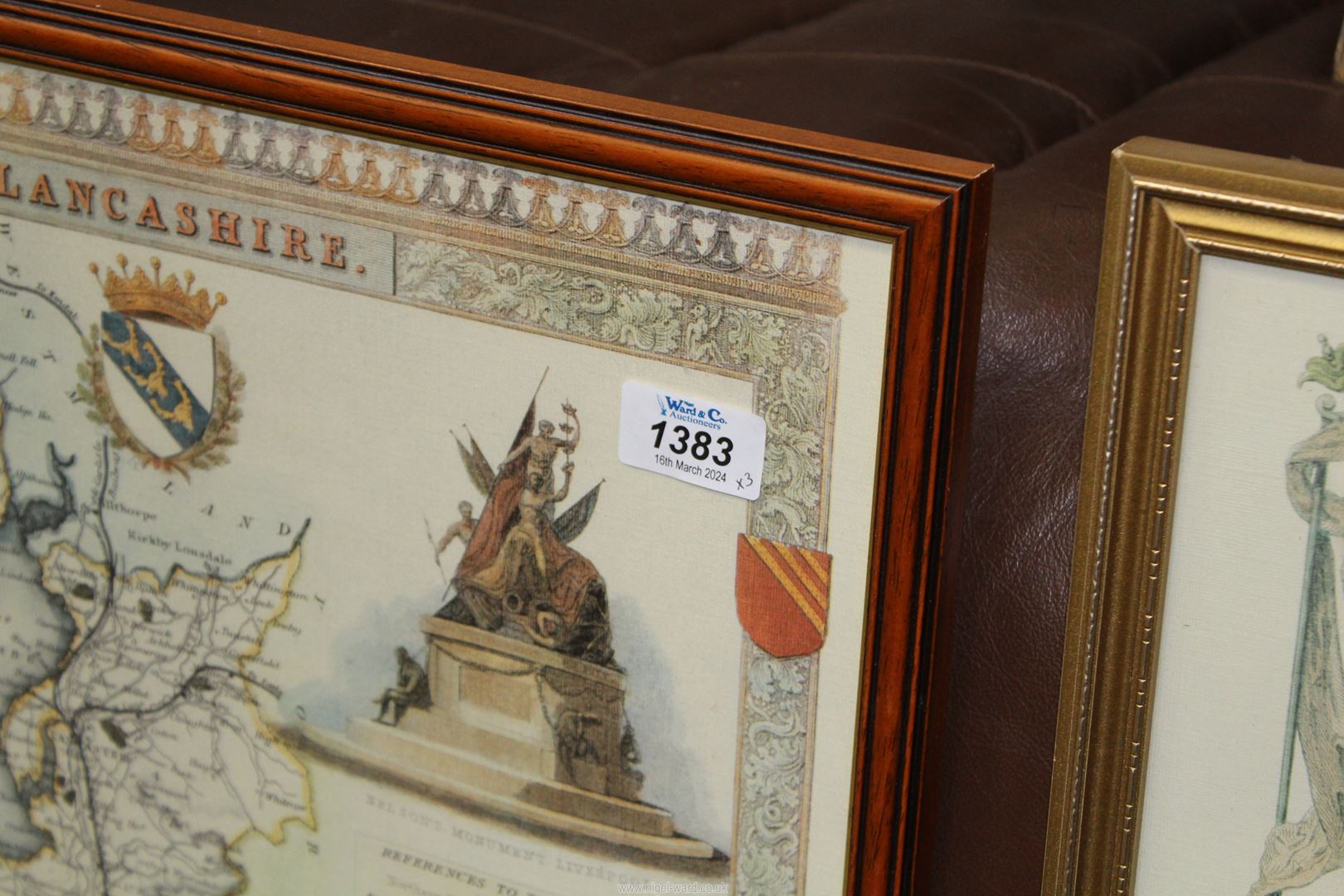 Three framed prints of Maps including Herefordshire, Lancashire and Sussex. - Image 5 of 5