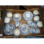 A quantity of blue and white part Teasets.