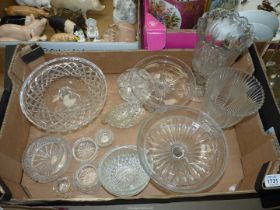A quantity of glass ware including; comports, salt cellars, footed vases, etc.