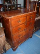 A fine quality Mahogany and Walnut Chest of three long and two short drawers having lightwood