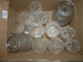 A quantity of glass to include: two decanters with non matching stoppers (a/f),