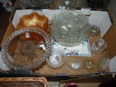 A quantity of cut and pressed glass to include; cake stands, trifle bowls, carnival dish,