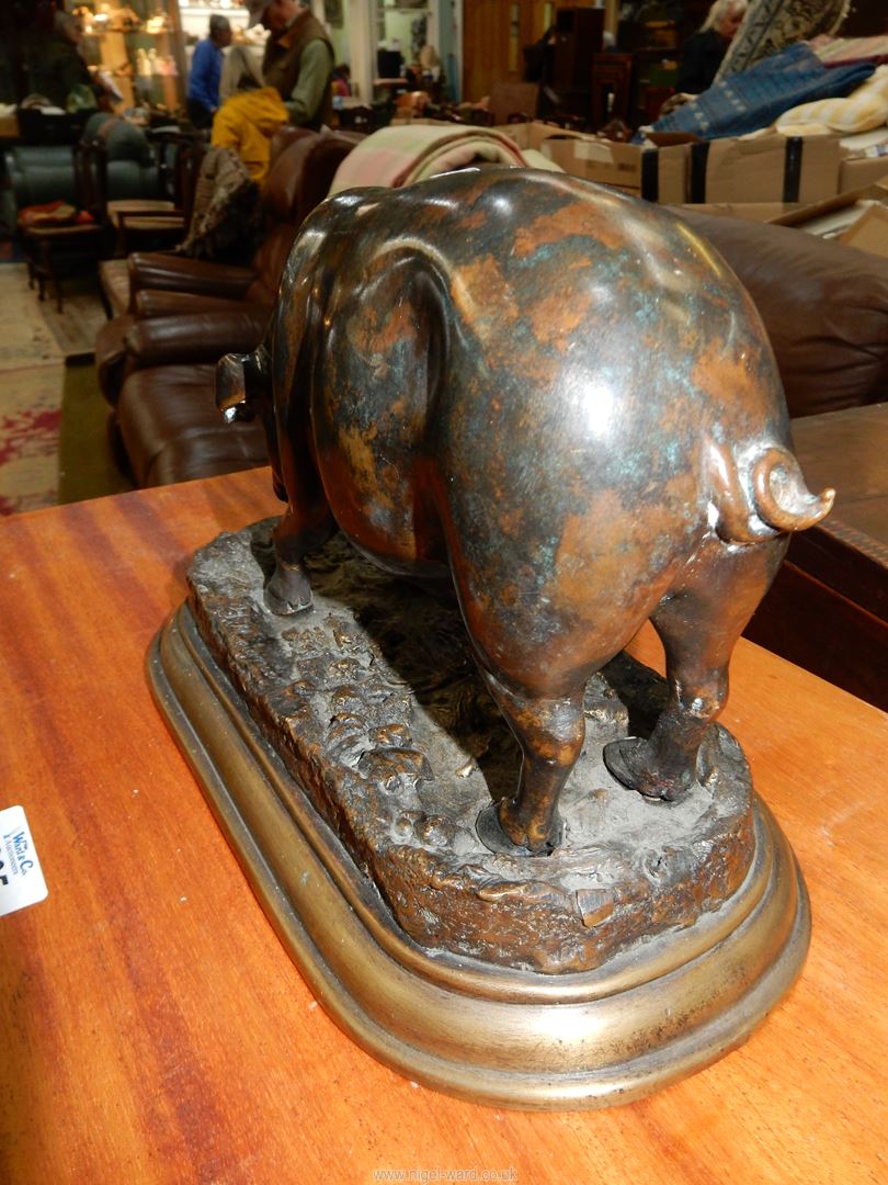 A Bronze model of a Sow on stepped base, signed J. Moigniez to base, 10'' wide overall x 6'' high. - Image 7 of 13