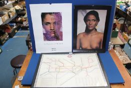 Two Pirelli Calendars (1987 & 1994) and a framed reproduction Print London Underground Map,