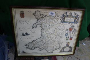 A print of a Map of Wales 'Wallia', after Joan Bleau, 21 1/4'' x 17'' including frame.