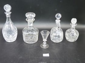 A crystal decanter with handle and stopper, 9" tall, small crystal decanter with stopper,