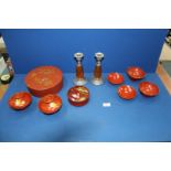 A quantity of 1950's lacquered Japanese trinket boxes, four lacquered sake or rice bowls,