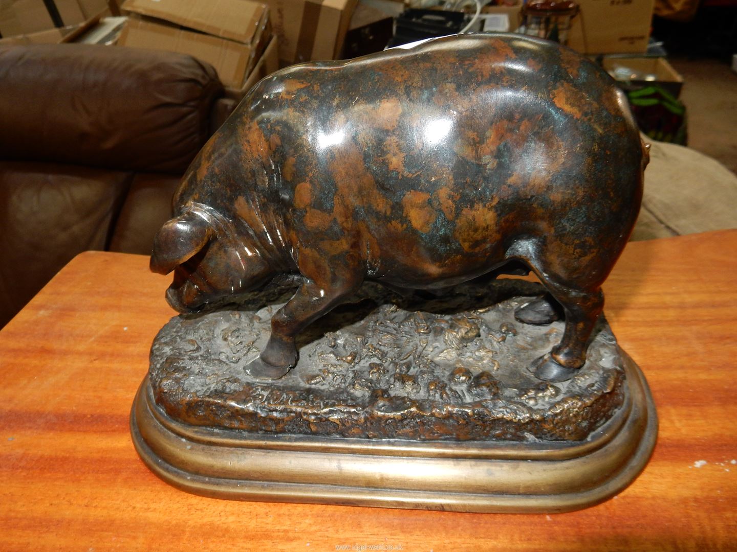 A Bronze model of a Sow on stepped base, signed J. Moigniez to base, 10'' wide overall x 6'' high. - Image 6 of 13