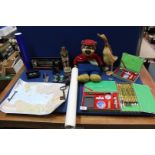 A quantity of miscellanea including Yogi bear toy, souvenir Chinese drawing items (cased),