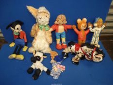 A quantity of soft toys including Merrythought 'Horse', 'Kitten' and 'Rabbit',