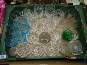 A quantity of glasses including a set of six Webb glasses, set of six blue tint wine glasses,