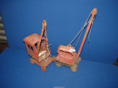 Two old metal toy Cranes a/f.