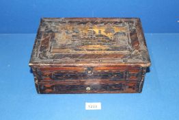 An early 19th century straw-work Box, typically decorated with landscape scenes,