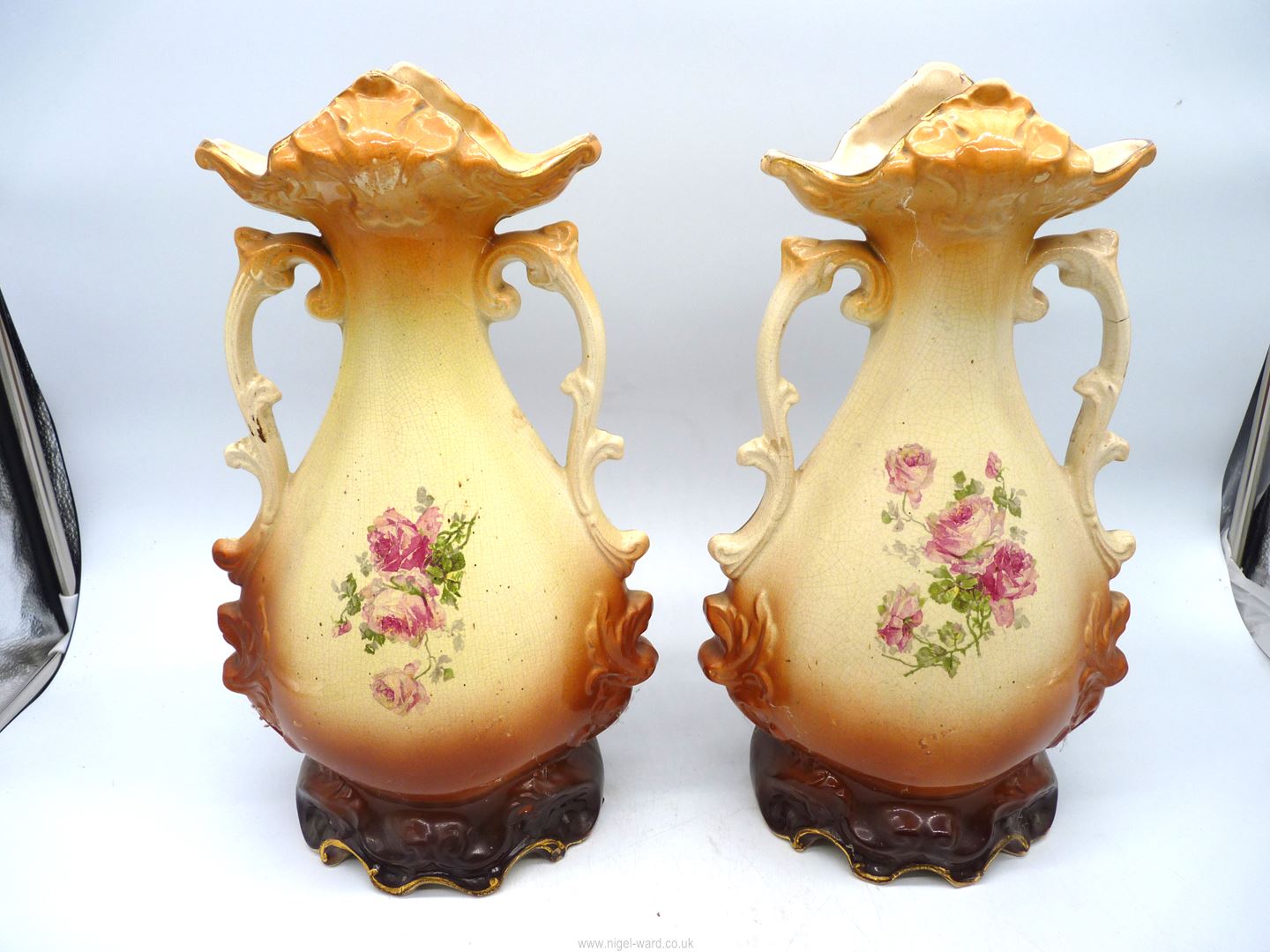 A pair of Victorian Vases with scenes of cattle, 15'' tall. - Image 2 of 3