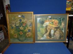 A framed Print of a vase of flowers signed lower right Niven,