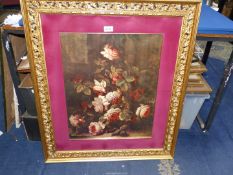 A large floral print in a gilft frame unsigned, 28 1/2" x 33 1/2".