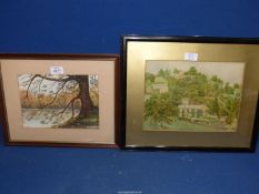 A framed & mounted watercolour of Old Oak Cannock Ponds signed lower left Mary Hallam,