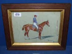 A wooden framed Watercolour of the Race Horse 'Avona' and Jockey in race colours,