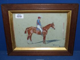 A wooden framed Watercolour of the Race Horse 'Avona' and Jockey in race colours,