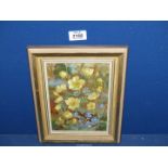 A small Oil on canvas of flowers by Patricia Winstone of Thornbury Bristol (trained at the Slade