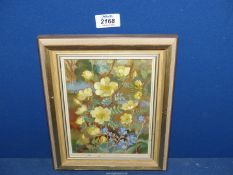 A small Oil on canvas of flowers by Patricia Winstone of Thornbury Bristol (trained at the Slade
