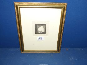 A small framed Edward Gordon Craig wood Engraving of a design for a stage scene,