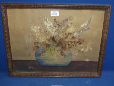A carved wooden framed Diorama floral still life picture using watercolours and dried flowers,