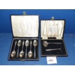 A cased set of six Silver Teaspoons, Sheffield 1947 & a cased Silver Christening Spoon & Pusher set,