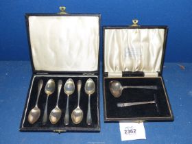 A cased set of six Silver Teaspoons, Sheffield 1947 & a cased Silver Christening Spoon & Pusher set,