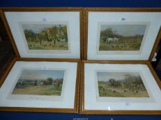 Four gilt framed hunting prints by Haywood Hardy titled "The Meet at the Manor" and "A Kill in the