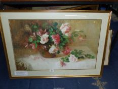 An Alice Chittenden (1891) large framed and mounted Print of Roses, 37" x 25 1/2".