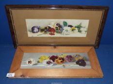 A wooden framed Oil on canvas by Ethel B. Marsh depicting Pansies, signed lower left.