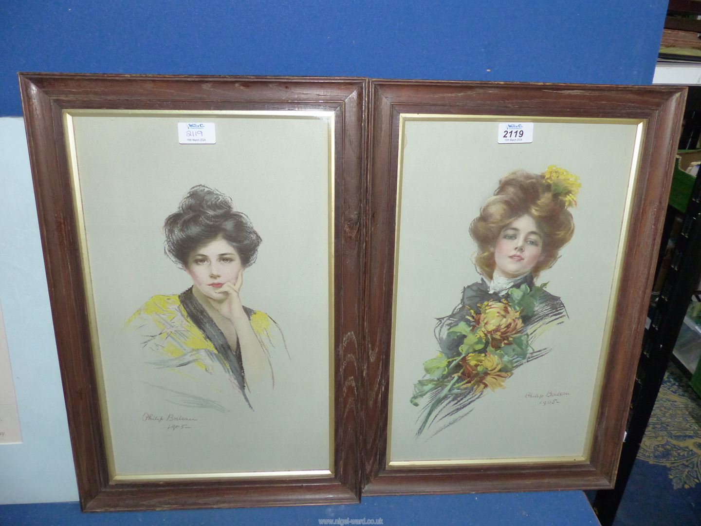 Two 'Portraits of Ladies' Prints in dark wooden frames by Philip Boileau (1905) and a print of a - Image 2 of 3