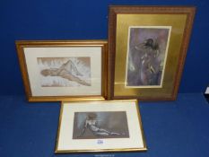 Three framed and mounted Charcoal drawings of Nudes; two initialed R.W.B and one by Graham Roberts.