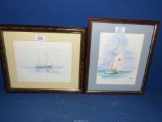 Two framed Watercolours depicting sailing boats, both signed Dave Evans.