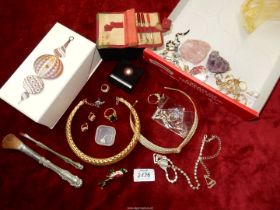 A quantity of costume jewellery including earrings, rings, crystal, etc.