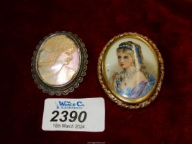 Two Cameo brooches; one being Limoges.
