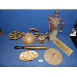 A quantity of Brass items including kettle, sundial, sprayer, etc.