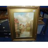 A framed and mounted Print of a Dutch inland waterway, signed lower right 'Louis Burleigh Bruhl',