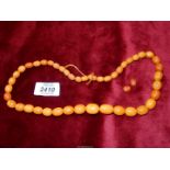 An amber oval bead necklace comprising 44 graduated beads, 21" approximately, 41.68 gms.