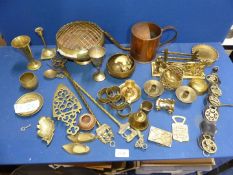 A qty of Brass incl. Rose bowl, watering can, trivet, ploughing letter rack etc.