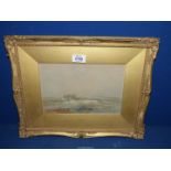 A David Cox Watercolour depicting haymaking with horses, in fine swept frame and gold mount,