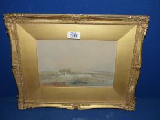 A David Cox Watercolour depicting haymaking with horses, in fine swept frame and gold mount,