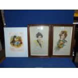 Two 'Portraits of Ladies' Prints in dark wooden frames by Philip Boileau (1905) and a print of a