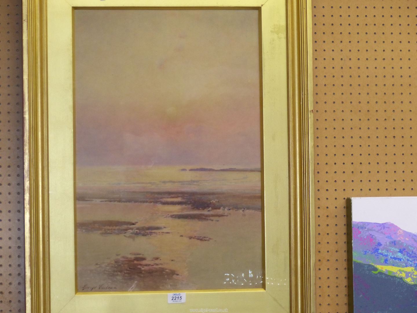 A large gilt framed and mounted Watercolour titled 'Now Sinks The Sun', signed lower George Cockram, - Image 4 of 11