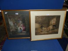 A framed print "The Farmers Door" after George Moorland along with another "Girl and Pigs"