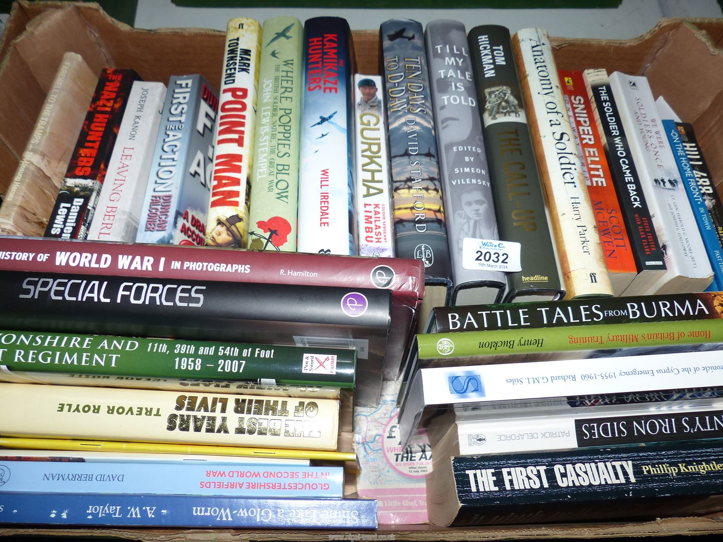 Box of War Books to include Point Main, First into Action, Till my Tale is Told,