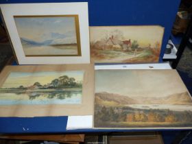 Four unframed watercolours to include Loch by W.