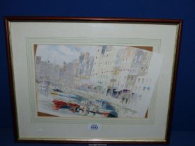 A mid 20th century Watercolour of a French river scene, Honfleur '92, 18 3/4" x 15".